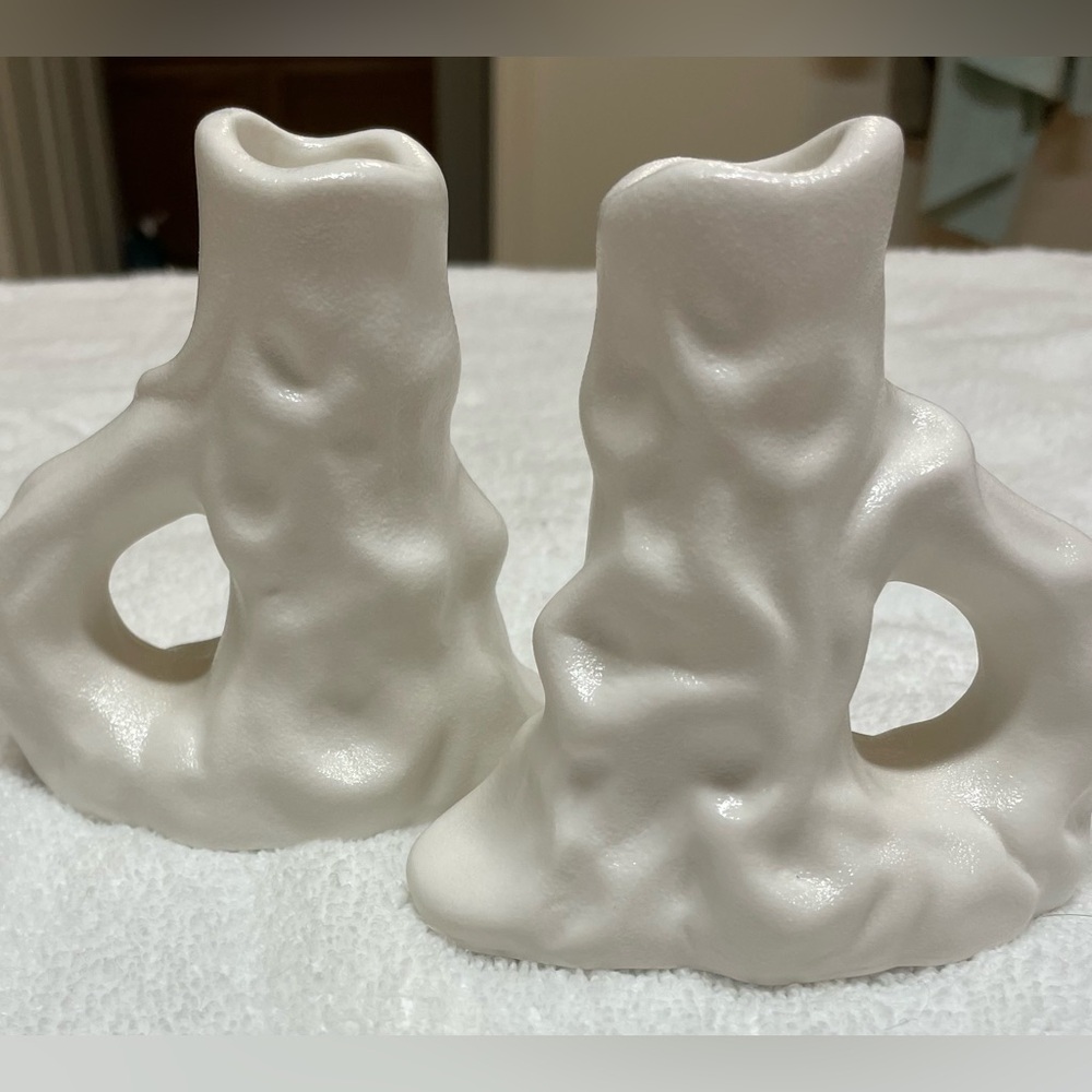 Sculptural White Ceramic Candle Holders